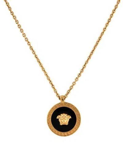 Pre-owned Versace Enamel Medusa Pendant Necklace, 20.5" In Black