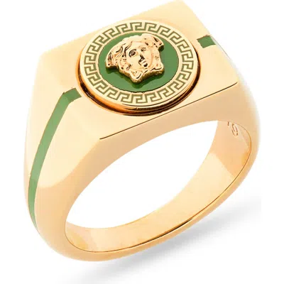 Versace Enamel Medusa Signet Ring In Green