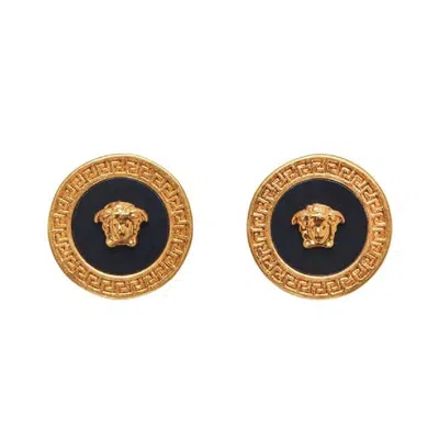 Versace Enamel Medusa Stud Earrings In Gold
