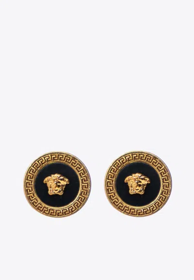 Versace Black And Gold Earrings With Medusa Detail In Metal Woman