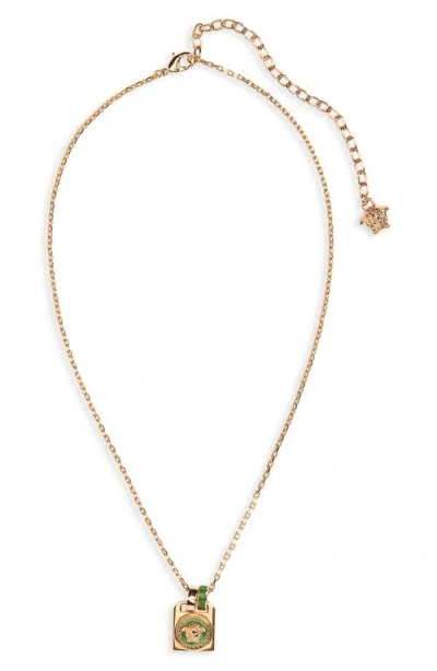 Versace Enamel Pendant Necklace In Gold