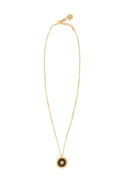 Versace Enameled Medusa Necklace In Black Tribute Gold (black)
