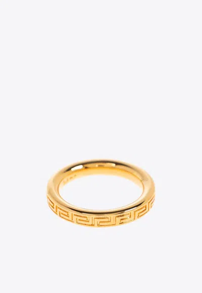 Versace Engraved-greca Brass Ring In Gold