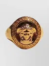 Versace Engraved Greek Key Medusa Head Ring In Brown