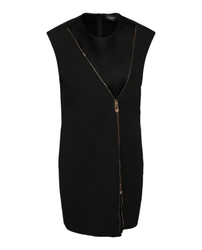 Versace Envers Satin Sleeveless Dress In Black
