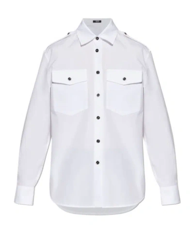 Versace Epaulettes-embellished Long-sleeved Shirt In White