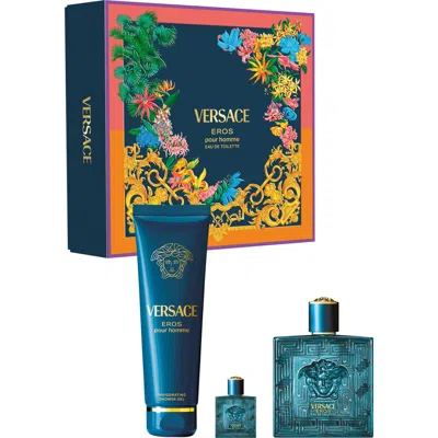 Versace Eros Eau De Toilette 3-piece Gift Set $178 Value In Transparent