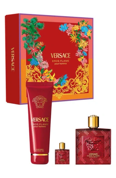 Versace Eros Flame 3-piece Fragrance Gift Set $197 Value In Transparent