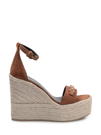 Versace Leather Espadrille Wedges 120 In Brown