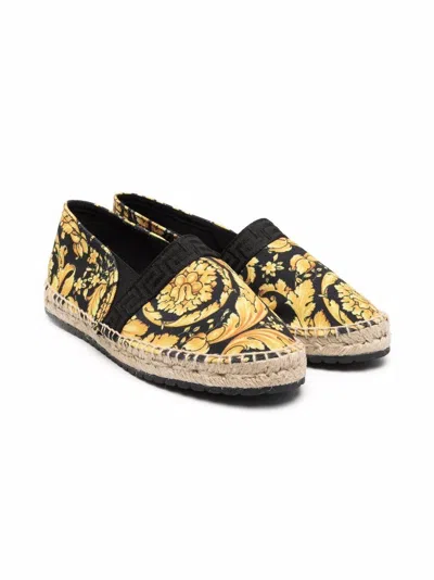 Versace Espadrilles With Baroque Print In Nero