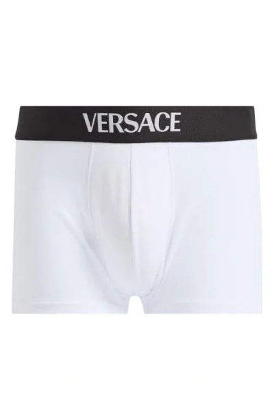Versace Essential Logo Stretch Cotton Boxer Briefs In White