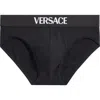 Versace Essential Logo Stretch Cotton Briefs In Black