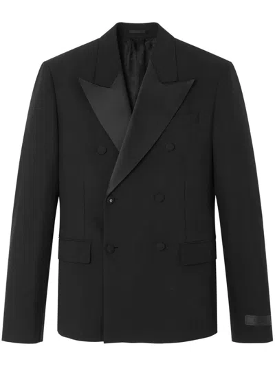 Versace Mohair-blend Double-breasted Blazer In Black
