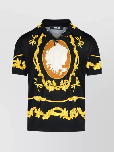 Versace Evening Shirt With Short Sleeves And Polo Collar In Black