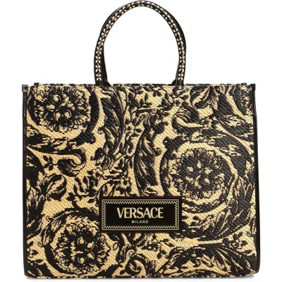 Versace Athena Jacquard Tote In Multicolor Black- Gold