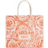 Versace Extra Large Athena Barocco Raffia Tote In Multicolor Ivory Coral Pink