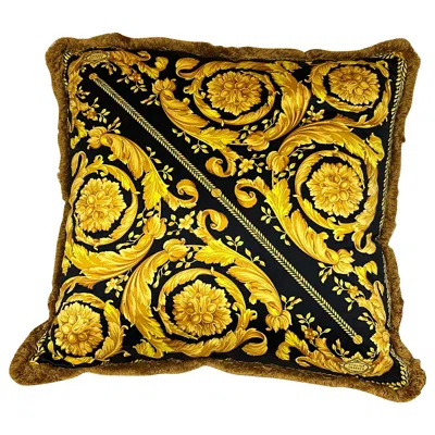 Pre-owned Versace Extra Large Silk And Velvet Pillow In Orange