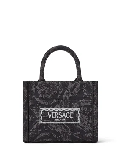 Versace Extra Small Barocco Athena Tote Bag In Black