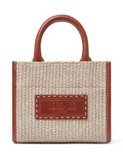 Versace Logo-patch Tote Bag In Neutrals