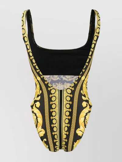 Versace Eye-catching Baroque Print Swimsuit In Yellow