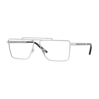 VERSACE EYEGLASSES RECTANGLE FULL RIM, SILVER FRAME AND CLEAR DEMO LENSES LENS VE12951000