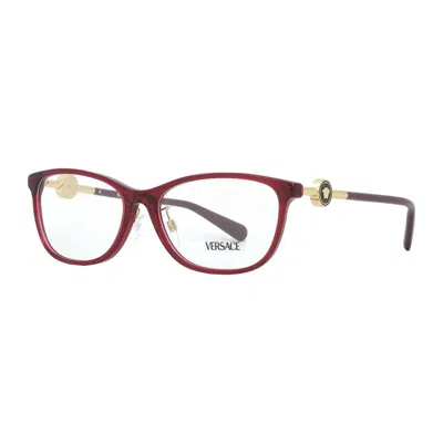 Versace Eyeglasses Round Full Rim, Transparent Red Frame And Clear Demo Lenses Lens Ve3297d388