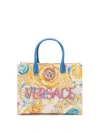 Versace Fabric And Calf Leather Tote In Multi