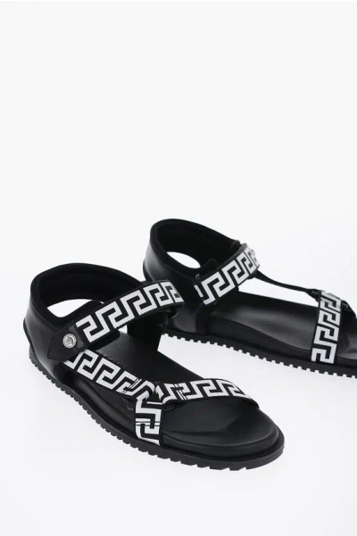Versace Fabric Sandals With Trigreca Print In Black