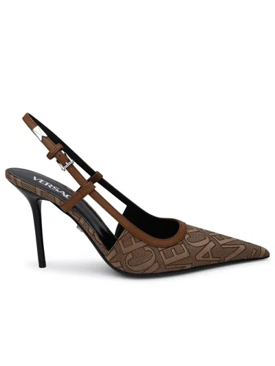 Versace Fabric Slingback Pumps In Brown