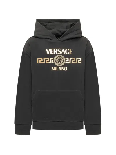 Versace Kids' Fade Logo Hoodies In Black