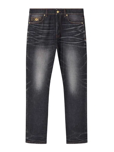 Versace Faded Black Jeans With Medusa Detail