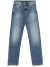 Versace Wide-leg Long Jeans In Cotton In Blue