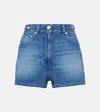 Versace Washed Cotton Denim Shorts In Medium Blue