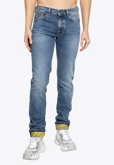 Versace Faded Slim Jeans In Blue