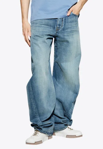 Versace Faded Straight-leg Jeans In Blue