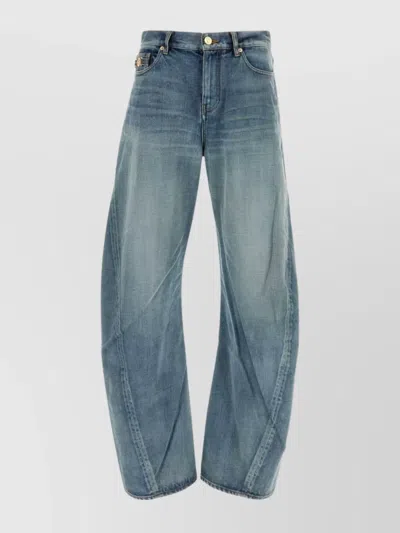 VERSACE FADED WASH DENIM JEANS WITH CONTRAST STITCHING