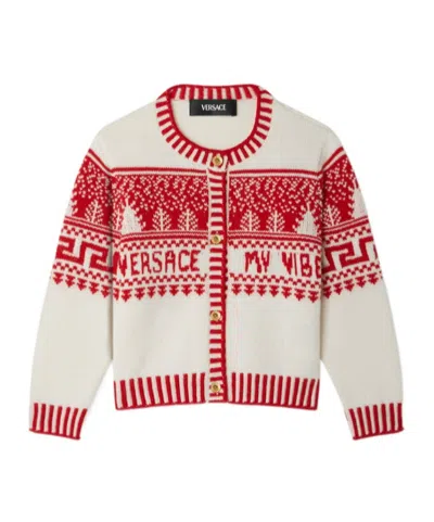 Versace Fair Isle-jacquard Cardigan In White