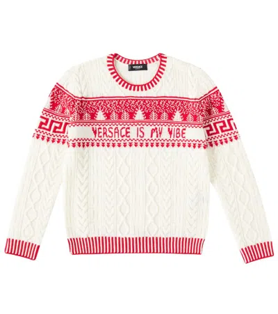 Versace Kids' Fair Isle Virgin Wool Sweater In White
