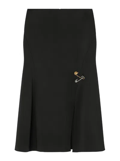 Versace Safety Pins Flowy Midi Skirt In Black