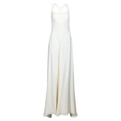 Pre-owned Versace Fall 2007 Maxi Strap �cru Crepe Silk Dress In Gray