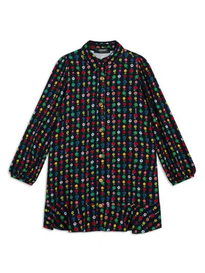 Versace Kids' Falling Flowers Dress In Black
