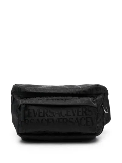Versace Fall/winter 2023 Logo-print Belt Hand Bag For Men In Black