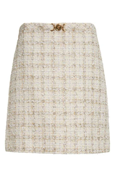 Versace Fancy Metallic Tweed Miniskirt In Biscuit White
