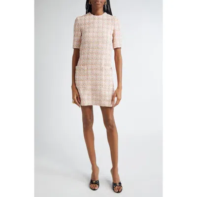 Versace Fancy Tweed Sheath Dress In Pastel Pink White