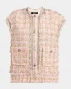 Versace Fancy Tweed Sleeveless Informal Jacket In Pastel Pinkwhite