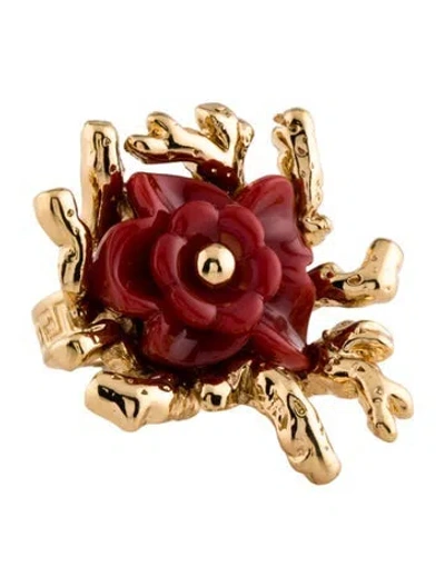 Pre-owned Versace Faux Coral Underwater Rose Cocktail Ring In Multi