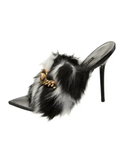 Pre-owned Versace Faux Fur Animal Print Mules In Black
