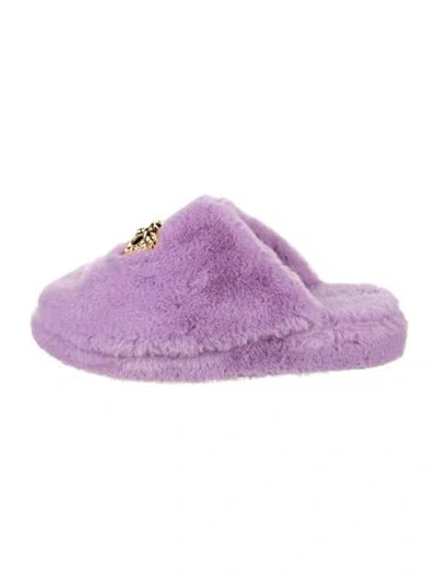 Pre-owned Versace Faux Fur Mules In Purple