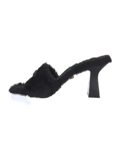 Pre-owned Versace Faux Fur Slides In Black