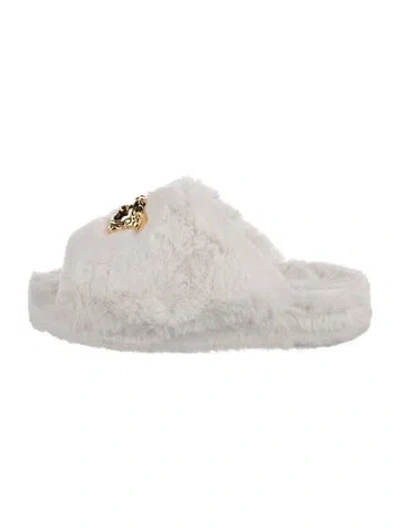 Pre-owned Versace Faux Fur Slides In White